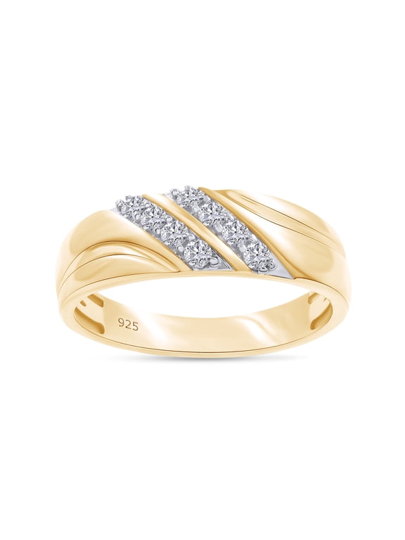 0.25CT Round Moissanite Diamond Double Row Mens Wedding Band Ring 14K Yellow Gold over Sterling Silver-10