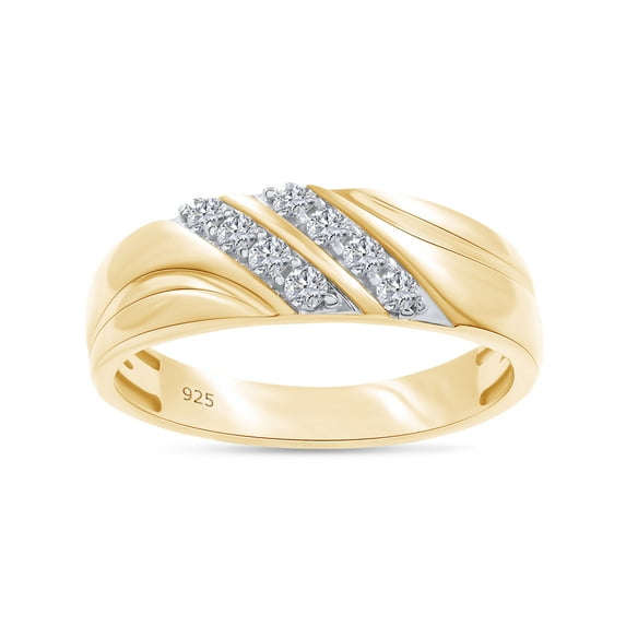 AFFY 0.25CT Round Moissanite Diamond Double Row Mens Wedding Band Ring 14K Yellow Gold over Sterling Silver-11