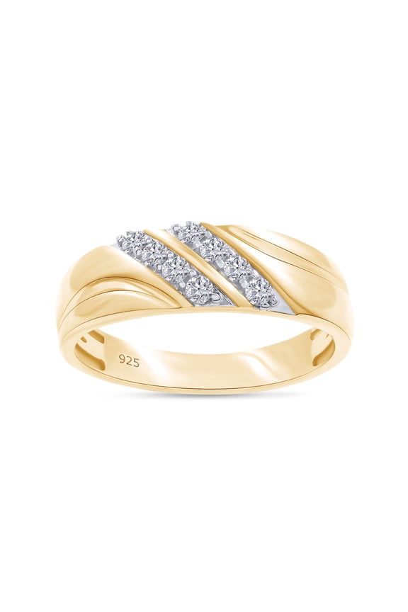 0.25CT Round Moissanite Diamond Double Row Mens Wedding Band Ring 14K Yellow Gold over Sterling Silver-11