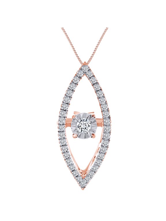 0.27 Carat Round White Natural Diamond Dancing Diamond Marquise Pendant Necklace 10K White Gold