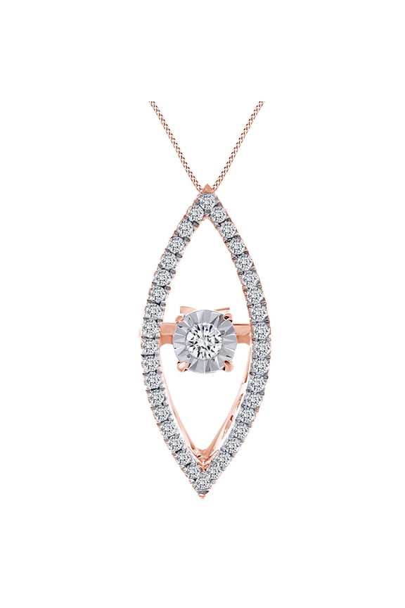 0.27 Carat Round White Natural Diamond Dancing Diamond Marquise Pendant Necklace 10K White Gold