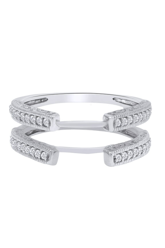 0.29CT White Natural Diamonds Solitaire Enhancer Guard Wrap Wedding Ring in 14k White Gold Over Sterling Silver-5