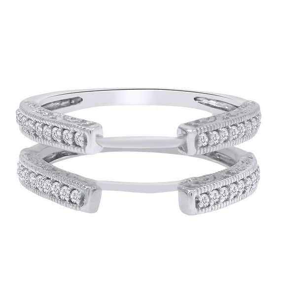 AFFY 0.29CT White Natural Diamonds Solitaire Enhancer Guard Wrap Wedding Ring in 14k White Gold Over Sterling Silver-8