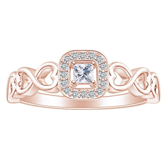 AFFY 0.30 Carat CT Princess/Round White Natural Diamond Infinity Cushion Halo Promise Ring 10k Solid Rose Gold (I-J Color, I2-I3 Clarity) Ring Size-5