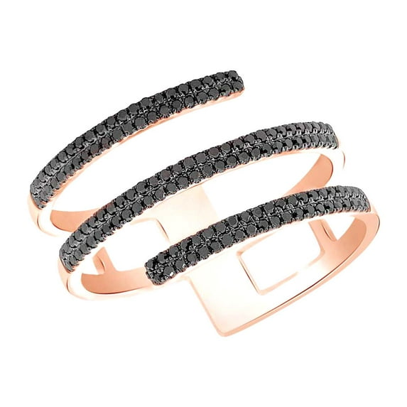 AFFY 0.30 Cttw Round Cut Black Natural Diamond Split Bar Engagement Ring In 10K Solid Rose Gold,Ring Size: 4