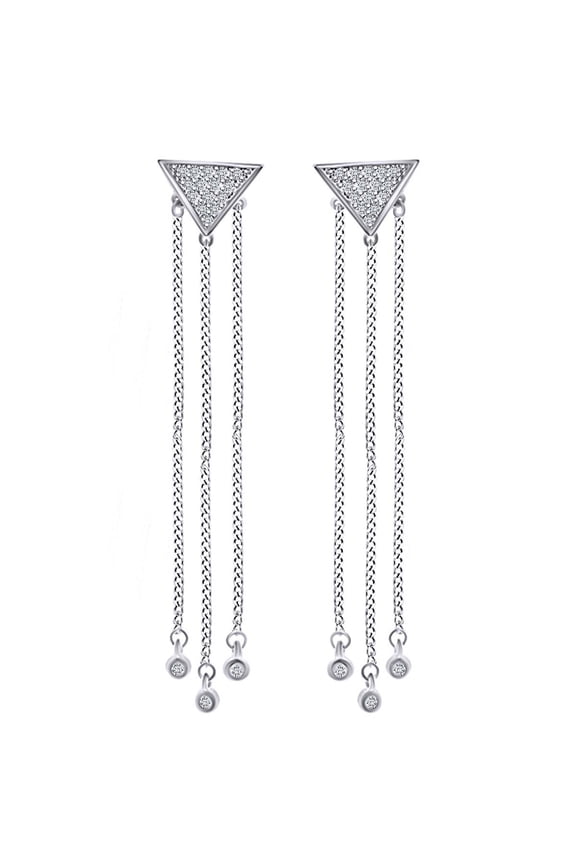 0.30 Cttw Round Cut White Natural Diamond Triangle Dangle Earrings In 18K Solid White Gold
