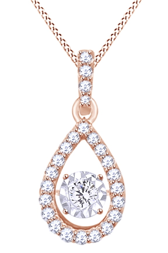 0.33 CT Round Dancing White Natural Diamond Teardrop Pendant Necklace In 14k Rose Gold