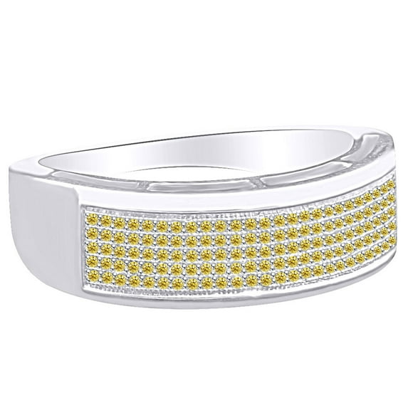 AFFY 0.33 Carat Round Shape Yellow Natural Diamond Men's Wedding Engagement Band Ring 10K Solid White Gold Ring Size-10