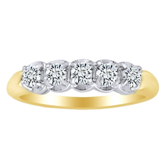 AFFY 0.33 Ct White Natural Diamond Five Stone Anniversary Band Ring in 14k Yellow Gold Ring Size - 4