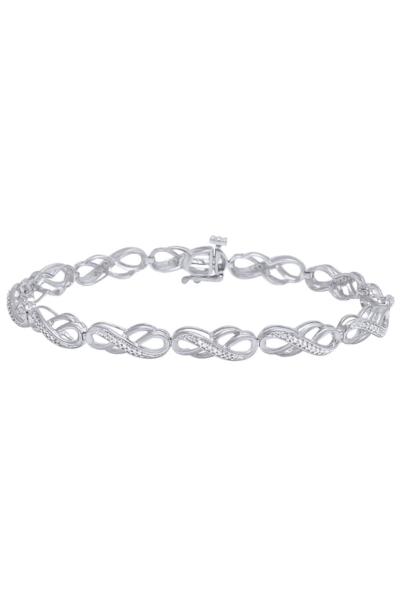 (0.33 cttw) Round Cut White Natural Diamond Infinity Bracelet In 10k White Gold Gold-8.5"