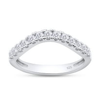 AFFY 0.33CT Moissanite Diamond Curved Wedding Band Ring for Women in 14K White Gold over Silver-4