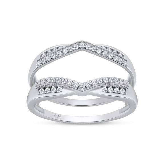 AFFY 0.33CT Moissanite Diamond Enhancer Guard Double Chevron Ring for Women 14K White Gold over Silver-4