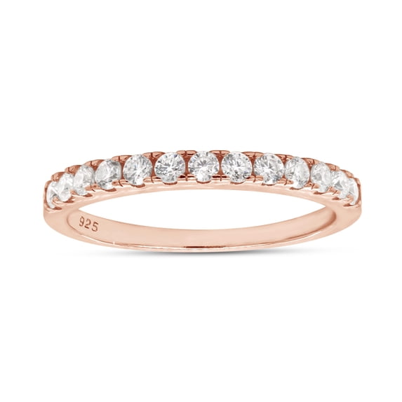AFFY 0.33CT Moissanite Half Eternity Wedding Band Ring for Women in 14k Rose Gold over Silver-6.5