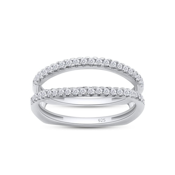 AFFY 0.33CT Round Cut Lab Created Moissanite Diamond Wedding Enhancer Guard Double Ring in 14K White Gold over Sterling Silver-4