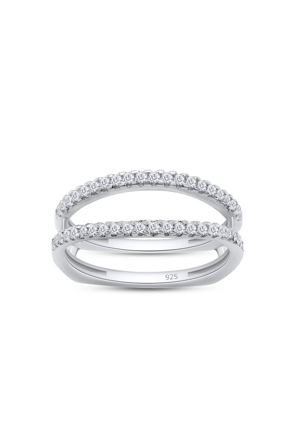 0.33CT Round Cut Lab Created Moissanite Diamond Wedding Enhancer Guard Double Ring in 14K White Gold over Sterling Silver-4