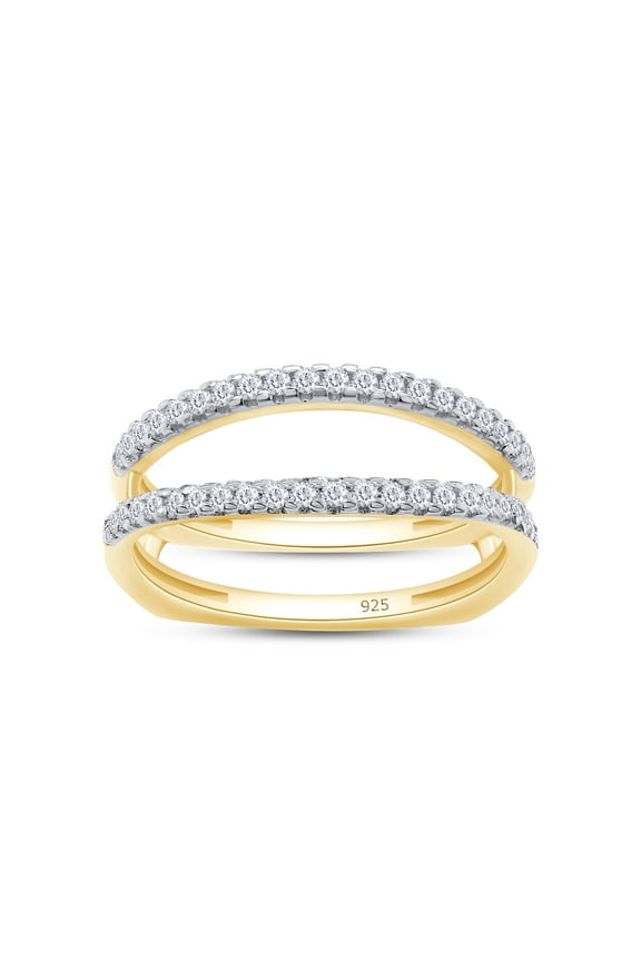 0.33CT Round Cut Lab Created Moissanite Diamond Wedding Enhancer Guard Double Ring in 14K Yellow Gold over Sterling Silver-7.5
