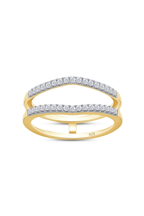 0.33CT Round Moissanite Curved Enhancer Guard Ring for Women in 14K Yellow Gold over Silver-9.5