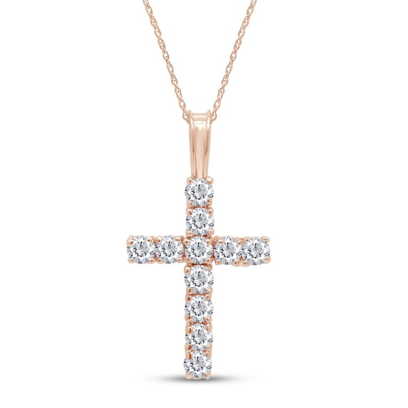 AFFY 0.33CT Round Moissanite Diamond Cross Tennis Pendant Necklace 14K Rose Gold over Silver