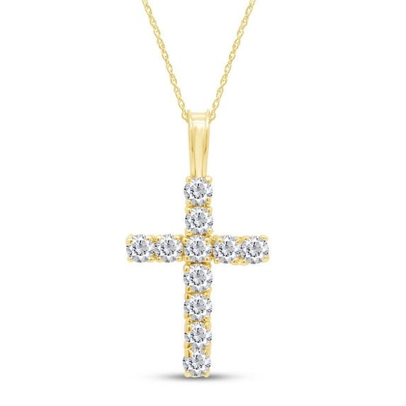 AFFY 0.33CT Round Moissanite Diamond Cross Tennis Pendant Necklace 14K Yellow Gold over Silver