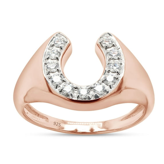 AFFY 0.33CT Round Moissanite Diamond Horseshoe Statement Ring for Men 14K Rose Gold over Silver-13.5