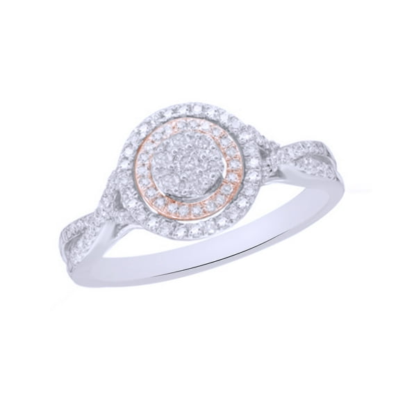 AFFY 0.33CT White Natural Diamond Cluster Double Frame Ring in 10k White Gold-5.5
