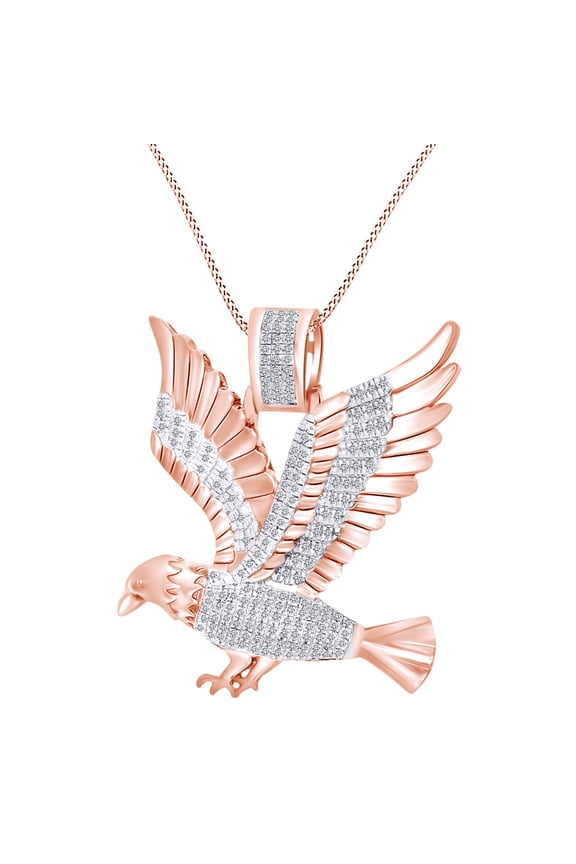 0.38 Carat Round Shape White Natural Diamond Eagle Pendant Necklace 10K Solid Rose Gold