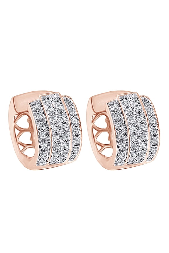 0.40 Carat Round Shape White Natural Diamond Huggie Hoop Earrings 14k Solid Rose Gold