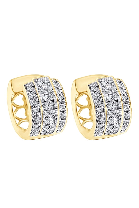 0.40 Carat Round Shape White Natural Diamond Huggie Hoop Earrings 14k Solid Yellow Gold