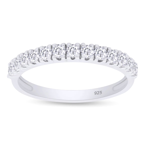 AFFY 0.40CT Moissanite Diamond Half Eternity Wedding Band Ring for Women 14K White Gold over Silver-8.5