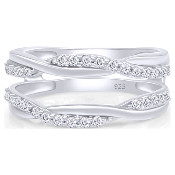 AFFY 0.40CT Moissanite Diamond Infinity Guard Enhancer Ring for Women 18K White Gold over Silver-4.5