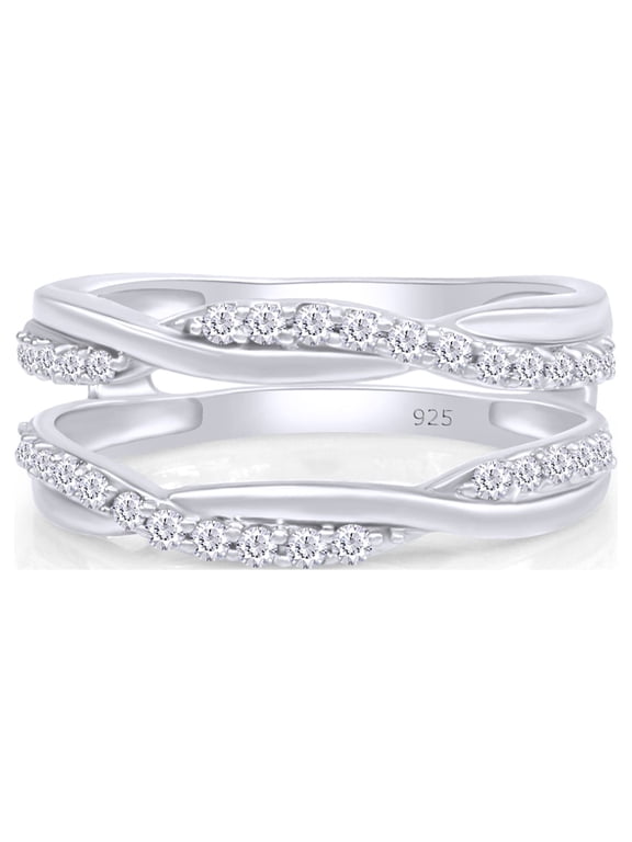 0.40CT Moissanite Diamond Infinity Guard Enhancer Ring for Women 18K White Gold over Silver-4