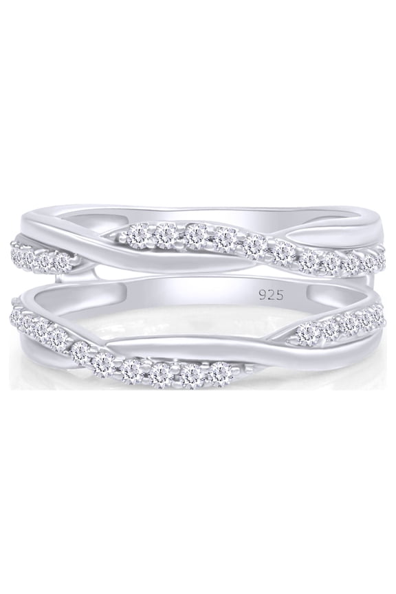0.40CT Moissanite Diamond Infinity Guard Enhancer Ring for Women 18K White Gold over Silver-6.5