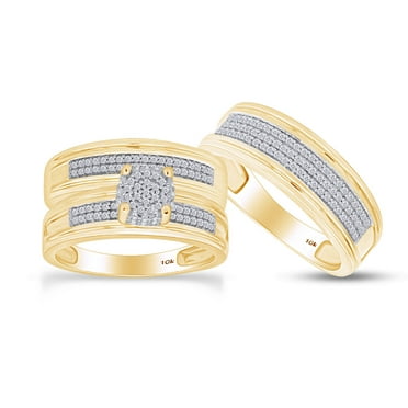 AFFY 0.40CT White Natural Diamond Wedding Trio Band Ring Set in 10k Yellow Gold-4