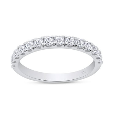 AFFY 0.42CT Moissanite Diamond Half Eternity Wedding Band Ring for Women 18K White Gold over Silver-5.5