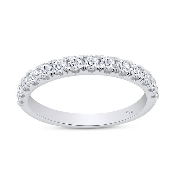 AFFY 0.42CT Moissanite Diamond Half Eternity Wedding Band Ring for Women 18K White Gold over Silver-8.5
