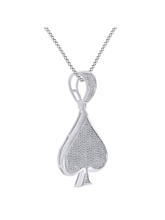 0.46CT White Natural Diamond Spade Poker Ace Pendant Necklace 10k Solid White Gold