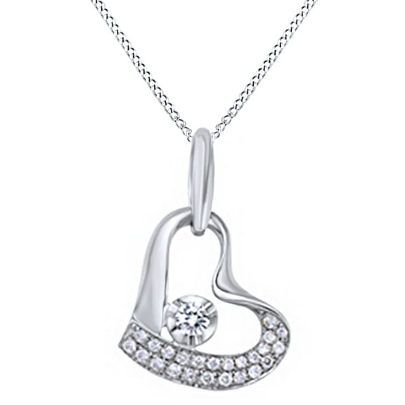 AFFY 0.5 Ct Natural Diamond Heart Pendant Necklace In 14K Solid White Gold