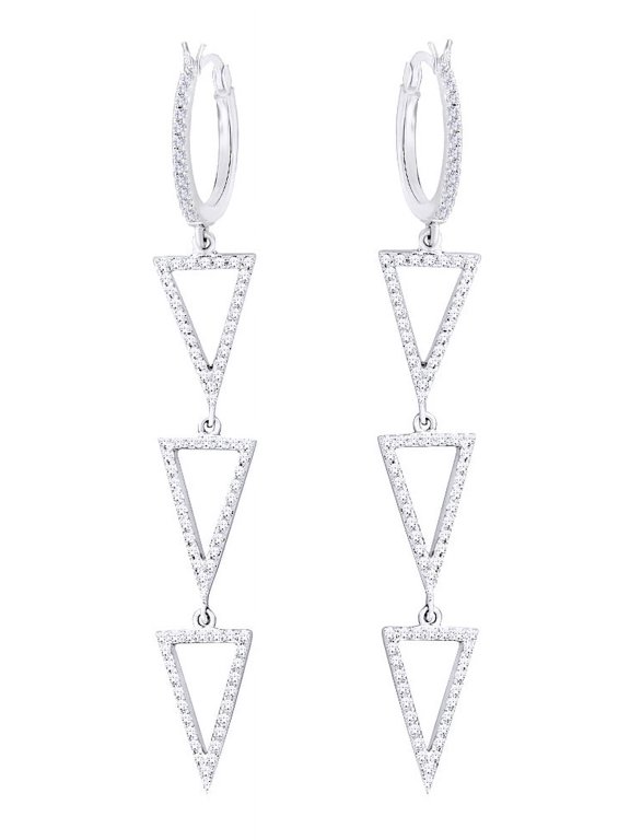 (0.5 cttw) Round Cut Natural White Diamond Triangle Style Drop Earrings In 14K White Gold