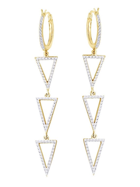 (0.5 cttw) Round Cut Natural White Diamond Triangle Style Drop Earrings In 14k Yellow Gold