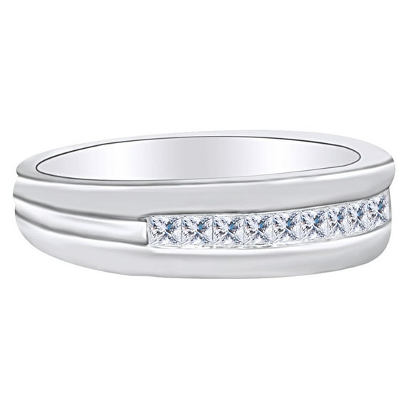 AFFY 0.50 Carat Princess Shape White Natural Diamond Men's Eternity Band Ring 14k Solid Yellow Gold Ring Size-9