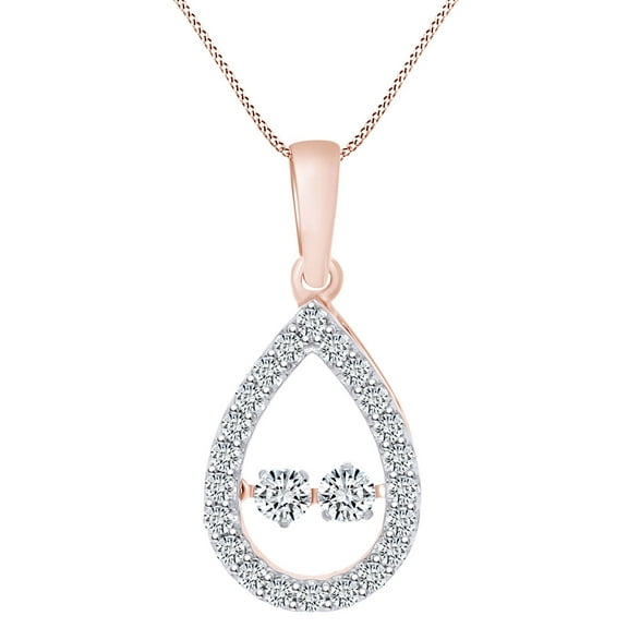 AFFY 0.50 Carat Round White Natural Diamond Two Stone Dancing Diamond Pendant Necklace 10k Solid Rose Gold