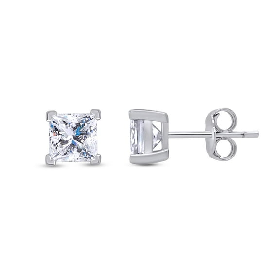 AFFY 0.50CT 3.5MM Princess Moissanite Diamond Solitaire Stud Earrings For Women 14K White Gold over Silver