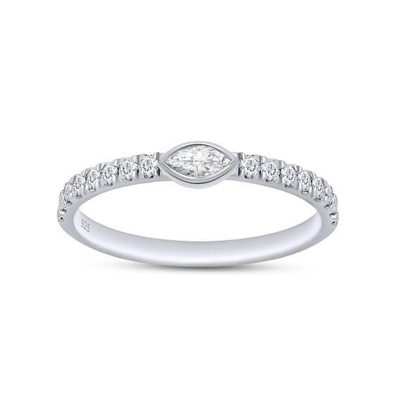 AFFY 0.50CT Marquise & Round Moissanite Diamond Stackable Wedding Band Ring 14K White Gold over Silver-4