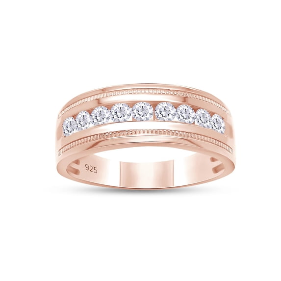 AFFY 0.50CT Moissanite Diamond Milgrain Wedding Band Ring For Men & Women 14K Rose Gold over Silver-4.5