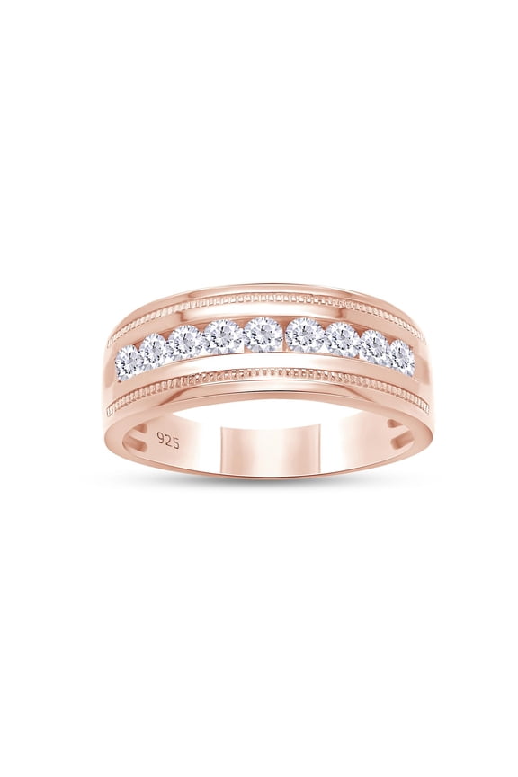 0.50CT Moissanite Diamond Milgrain Wedding Band Ring For Men & Women 14K Rose Gold over Silver-6