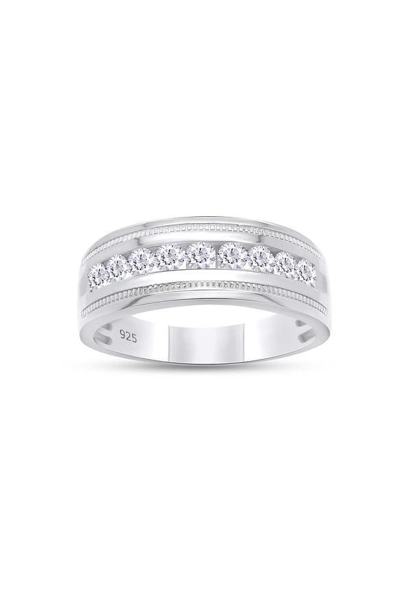 0.50CT Moissanite Diamond Milgrain Wedding Band Ring For Men & Women 14K White Gold over Silver-10