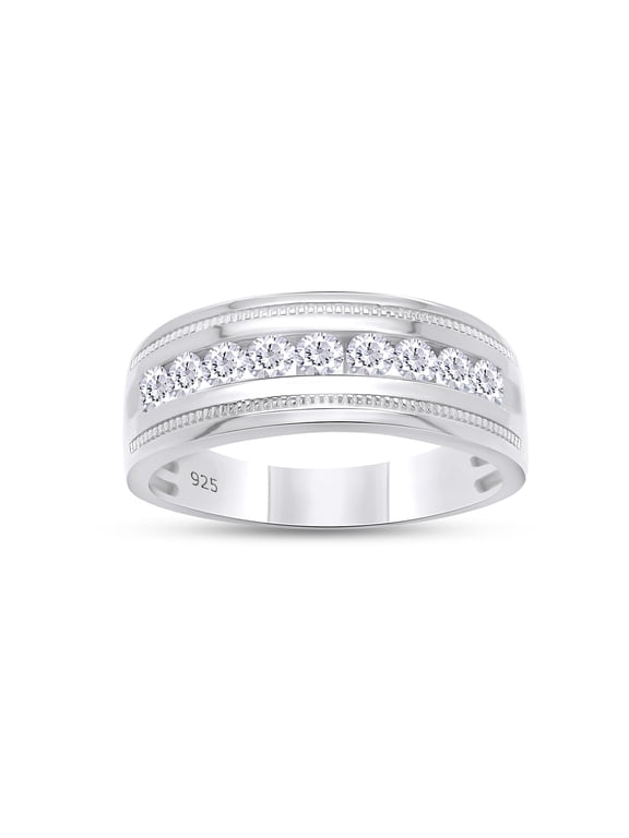 0.50CT Moissanite Diamond Milgrain Wedding Band Ring For Men & Women 14K White Gold over Silver-10