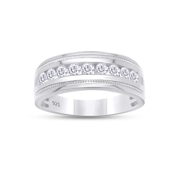 AFFY 0.50CT Moissanite Diamond Milgrain Wedding Band Ring For Men & Women 14K White Gold over Silver-4