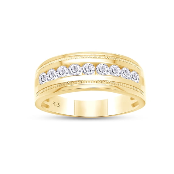 AFFY 0.50CT Moissanite Diamond Milgrain Wedding Band Ring For Men & Women 14K Yellow Gold over Silver-9