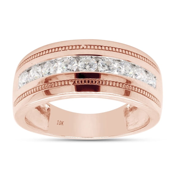 AFFY 0.50CT Moissanite Diamond Milgrain Wedding Band Ring For Men & Women in 10K Solid Rose Gold-8.5